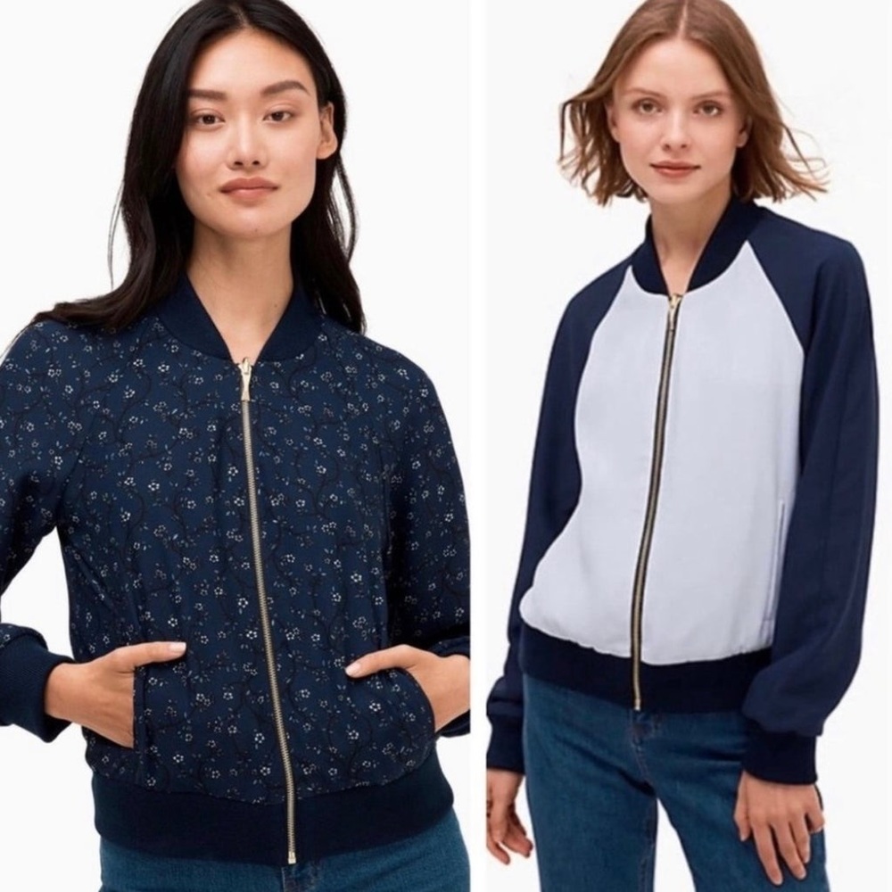 Kate Spade Reversible Bomber Jacket Blue Floral Out West Wild Roses S